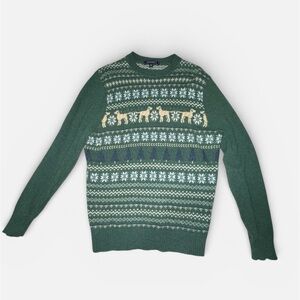 Crown & Ivy Green Fair Isle Sweater Medium Dogs & Trees Winter Knit